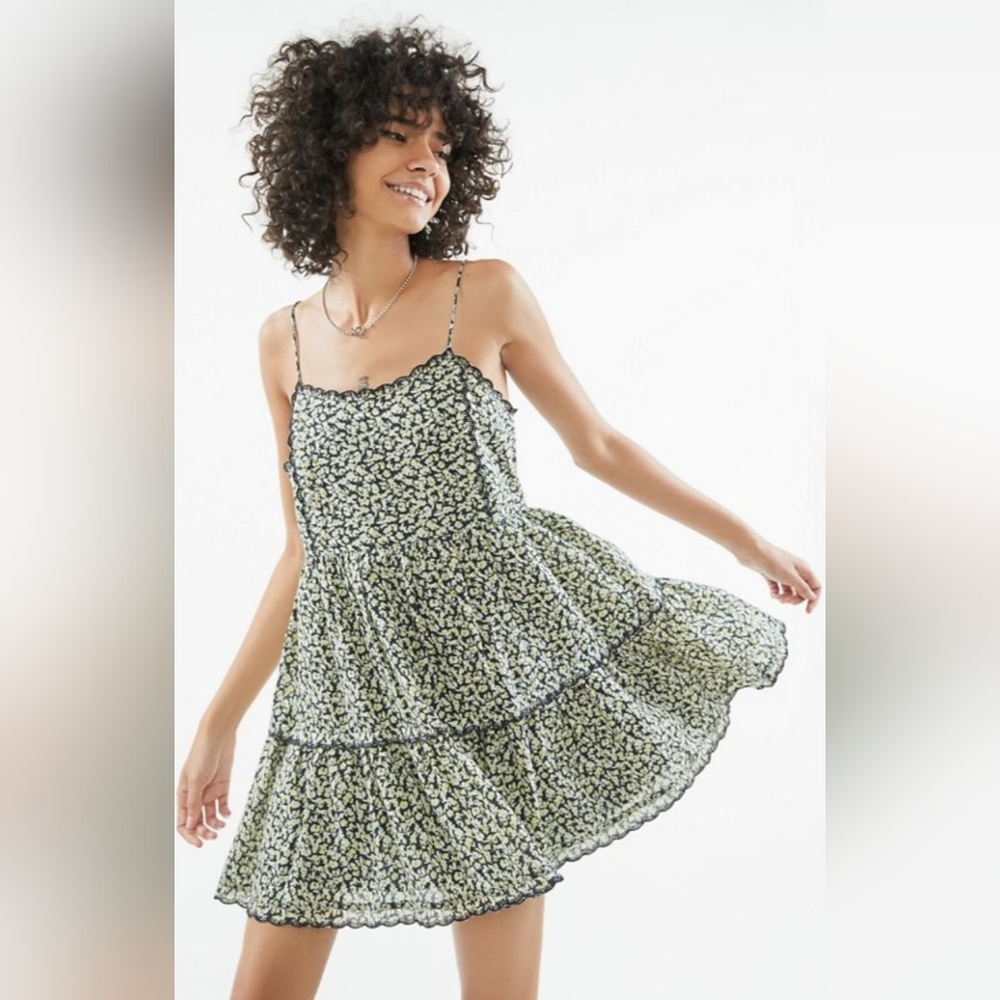 NWT Urban Outfitters Yellow and Black Floral Ruffled Tiered Sundress